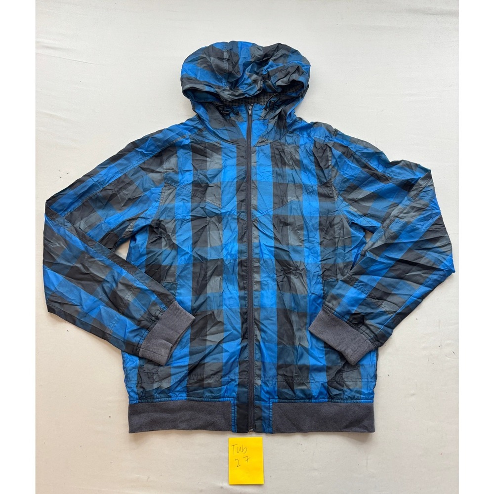 Divided by H&M Mens Blue Black Buffalo Plaid Windbreaker Hooded Jacket Size M